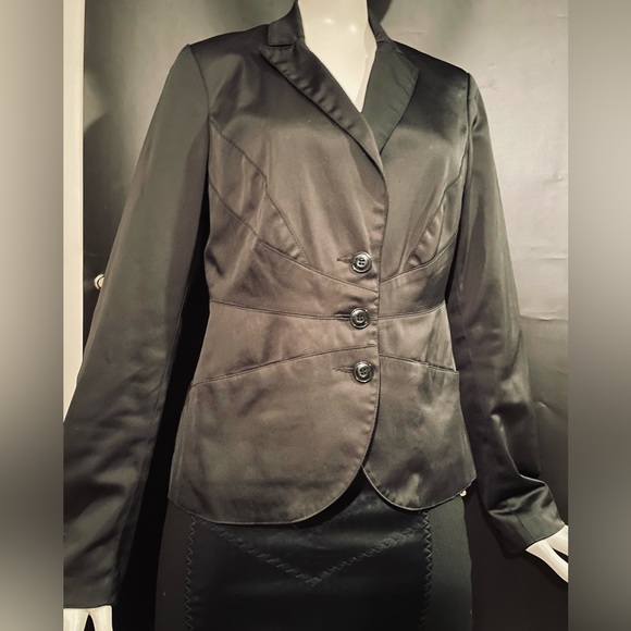 Suzy Shier black shiny blazer sz M 6 - Picture 2 of 4
